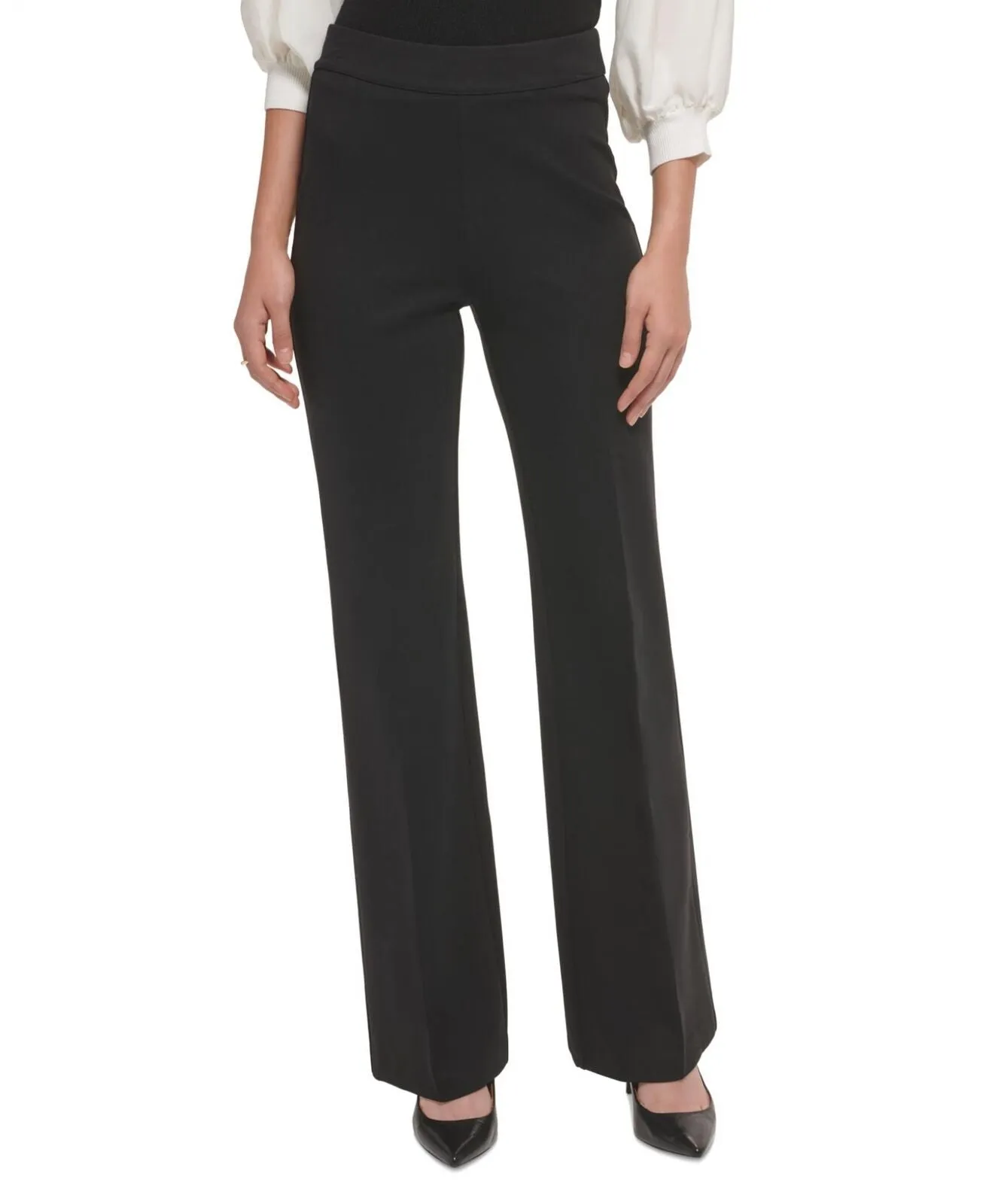 DKNY Womens Logo High Rise Wide Leg Pants P2JKTO68