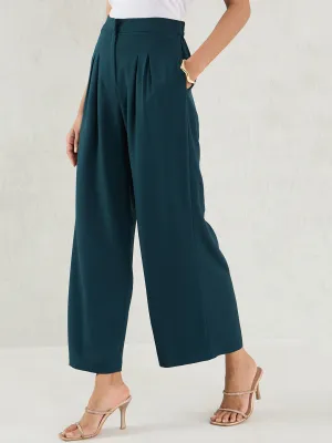 Green Pleat Detail Wide-leg Pants