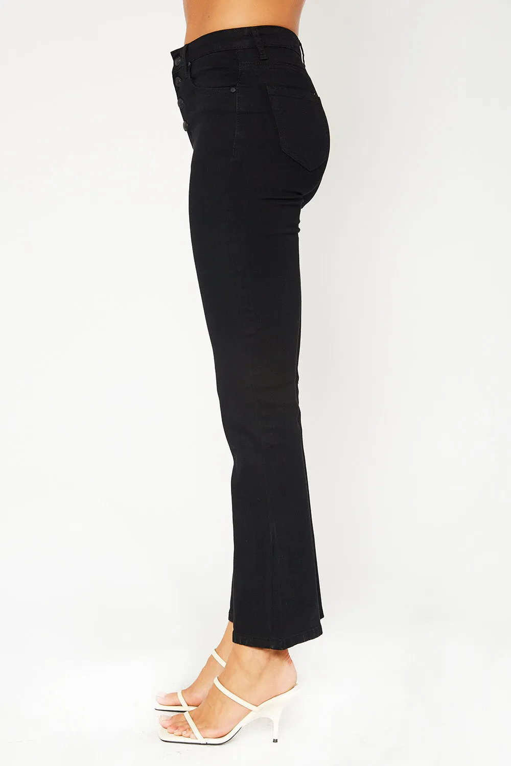 High-rise black flare pants