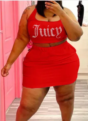 Rhinestone Letter Two Piece Skirt Set